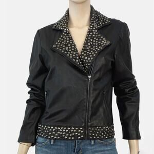 Sheri Bodell Studded Black Leather Biker Jacket - Moto - Size L (Fits like M)